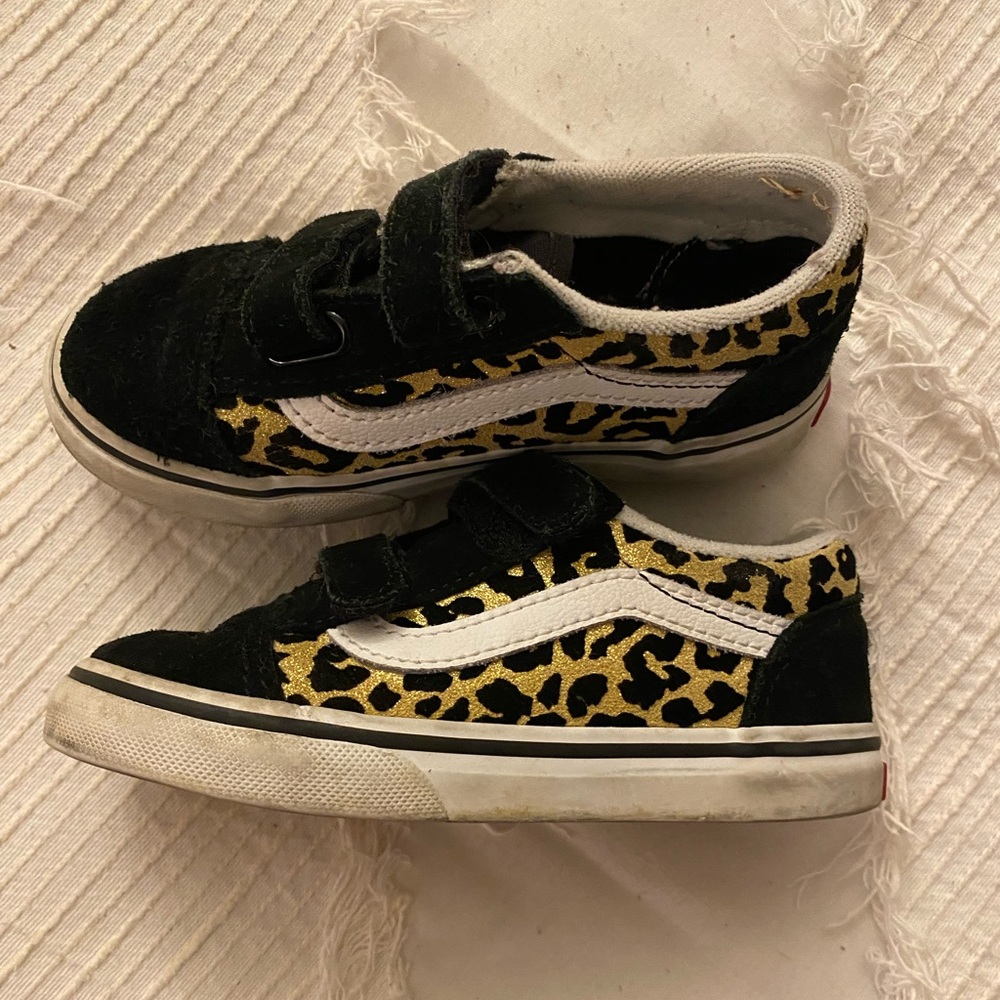 Vans Kids Sneakers Black and Gold Leopard Print